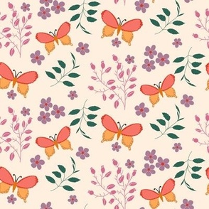 Spring Butterflies Pink on Cream // 8x8