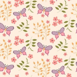 Spring Butterflies Purple on Cream // 8x8