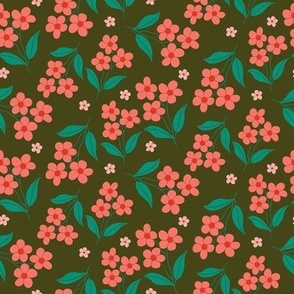 Spring Butterflies with Ditzy Pink Florals on Dark Green // 8x8