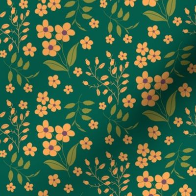 Spring Butterflies with Ditsy Yellow Florals on Dark Green // 8x8
