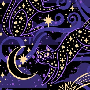 Starry Night Kitties Wallpaper in Purple