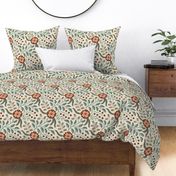 Spring trailing floral in Indian style with peach and coral flowers on cream - large
