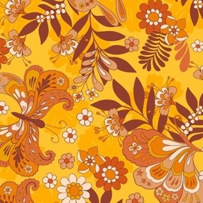 70s Retro Butterflies and flowers autumn yellow brown orange yellow large scale by Jac Slade