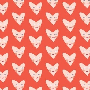 Smiley heart faces on red background 