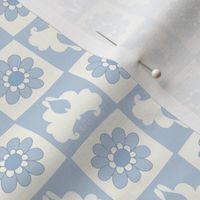 70s Butterfly retro floral checkerboard baby blue small scale by Jac Slade