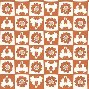 Butterfly retro floral checkerboard sienna brown small scale by Jac Slade