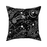 Starry Night Kitties Wallpaper Black & White