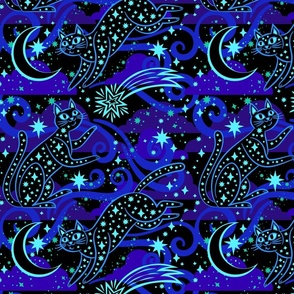 Starry Night Kitties Wallpaper Blue