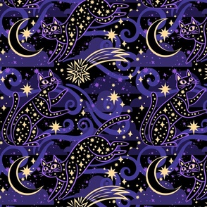 Starry Night Kitties Wallpaper Purple