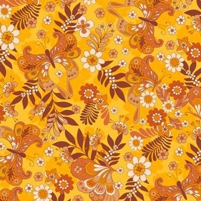 Retro Butterflies and flowers autumn yellow brown orange yellow by Jac Slade.jpg
