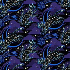 starlight kitties fabric in blue