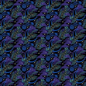 starlight kitties fabric in blue