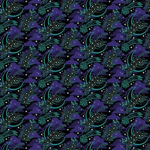 starlight kitties fabric in green