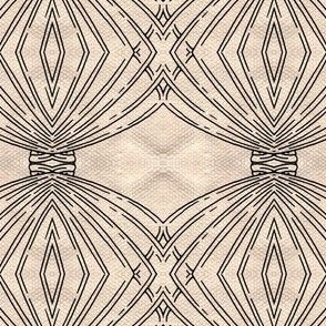 Cohesion 28-08: Retro Faux-Textured, Faux-Aged Tropical and Botanical Facade Seamless Pattern (Tan, Black, Light Brown)