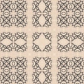 Cohesion 28-11: Retro Faux-Textured, Faux-Aged Tropical and Botanical Echo Tartan Seamless Pattern (Tan, Black, Light Brown)