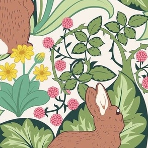 Medium Art Nouveau Mischievous Rabbits Foraging  In The Garden