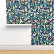 Moody whimsical flowers and insects, hollyhocks, moths , butterflies and  dragonflies //Large scale//Wallpaper//Home decor//Fabric