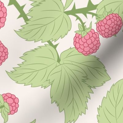 Medium Vintage Raspberry  Brambles with Lime Green Leaves