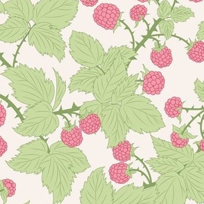 Small Vintage Raspberry Brambles with Lime Green Leaves