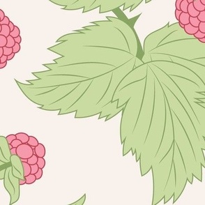 Large Vintage Raspberry Brambles with Lime Green Leaves