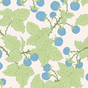 Medium Vintage Blue Wild Berry  Brambles with Lime Green Leaves