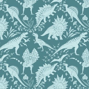 Dinosaur Damask in Teal 12" Repeat