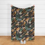 Retro Hidden Whimsy woodland_green and marigold yellow_LARGE scale