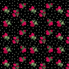 Strawberry with Polka Dot on Black Background