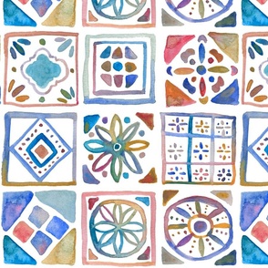 Watercolor Italian Villa Moroccan Damask Tile Pattern