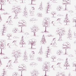Toile de jouy - unicorns pink and off white background