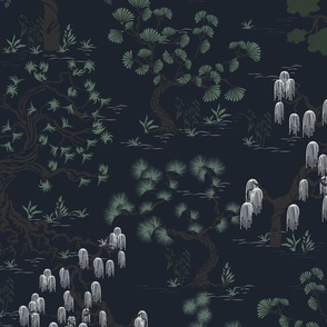 Chinoiserie forest dark large scale 24''
