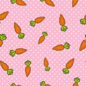 Medium Scale Orange Carrots on Polkadots Baby Bunny Easter or Nursery Coordinate in Pink
