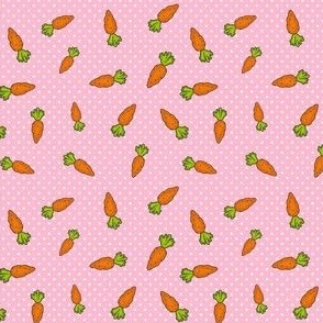 Small Scale Orange Carrots on Polkadots Baby Bunny Easter or Nursery Coordinate in Pink