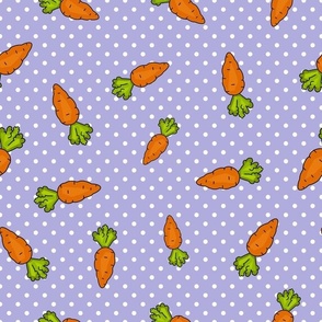 Large Scale Orange Carrots on Polkadots Baby Bunny Easter or Nursery Coordinate in Lavender