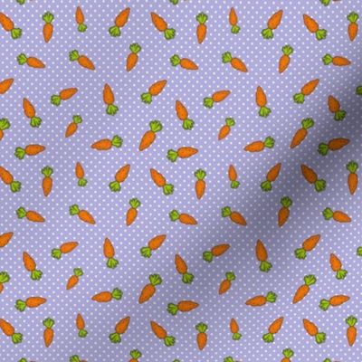 Small Scale Orange Carrots on Polkadots Baby Bunny Easter or Nursery Coordinate in Lavender