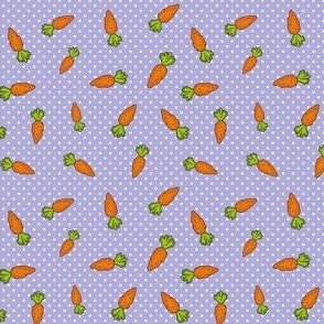 Small Scale Orange Carrots on Polkadots Baby Bunny Easter or Nursery Coordinate in Lavender