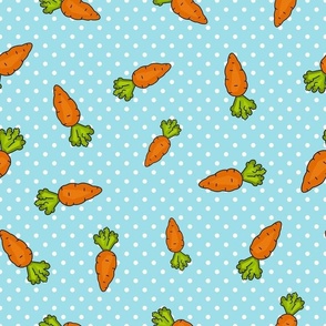 Large Scale Orange Carrots on Polkadots Baby Bunny Easter or Nursery Coordinate in Blue