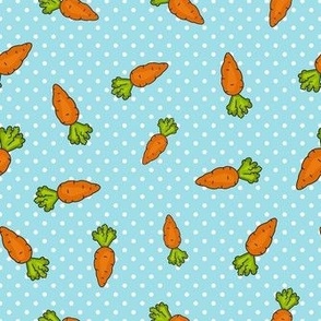 Medium Scale Orange Carrots on Polkadots Baby Bunny Easter or Nursery Coordinate in Blue