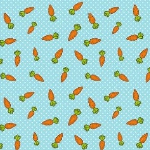 Small Scale Orange Carrots on Polkadots Baby Bunny Easter or Nursery Coordinate in Blue