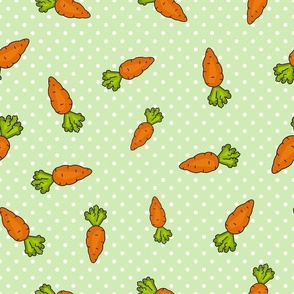 Large Scale Orange Carrots on Polkadots Baby Bunny Easter or Nursery Coordinate in Spring Green