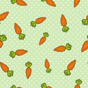Medium Scale Orange Carrots on Polkadots Baby Bunny Easter or Nursery Coordinate in Spring Green