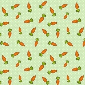 Small Scale Orange Carrots on Polkadots Baby Bunny Easter or Nursery Coordinate in Spring Green