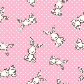 Medium Scale Baby Bunny Scatter with Polkadots in Pink