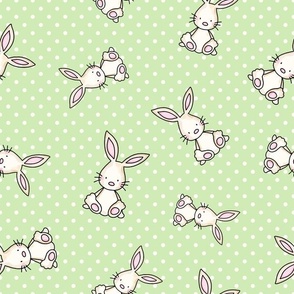 Large Scale Baby Bunny Scatter with Polkadots in Spring Green