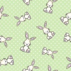 Medium Scale Baby Bunny Scatter with Polkadots in Spring Green