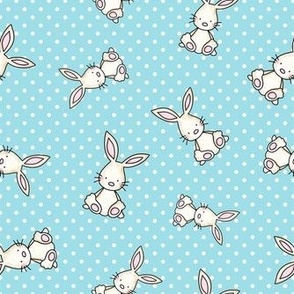 Medium Scale Baby Bunny Scatter with Polkadots in Blue