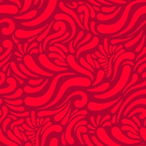 Abstract Rounded Swirls in a Bright Red on Dark Red Maroon backgorund
