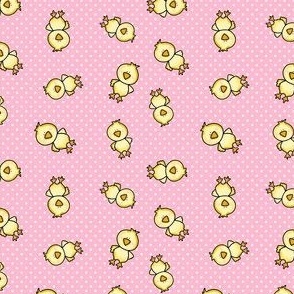 Small Scale Yellow Chicks and Polkadots Baby Bunny Easter Nursery Coordinate in Pink