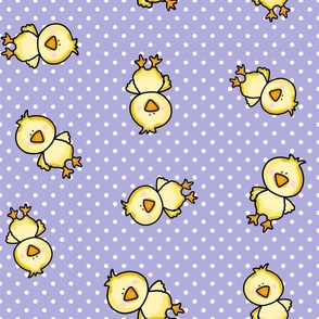 Large Scale Yellow Chicks and Polkadots Baby Bunny Easter Nursery Coordinate in Lavender