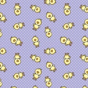 Small Scale Yellow Chicks and Polkadots Baby Bunny Easter Nursery Coordinate in Lavender